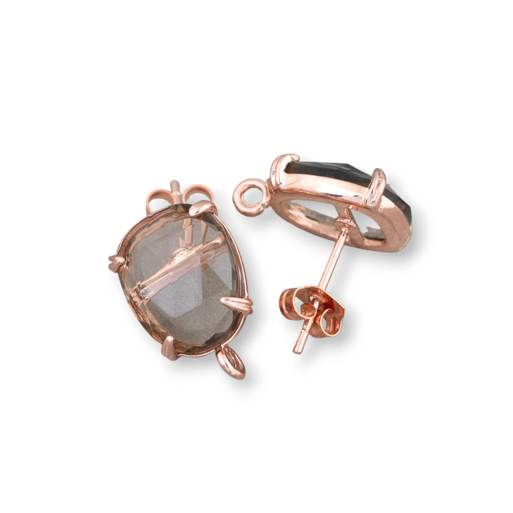 10,5 x 12 mm facettierte Katzenaugen-Ohrstecker aus Messing, Basis, 8 Paar rauchiges Roségold