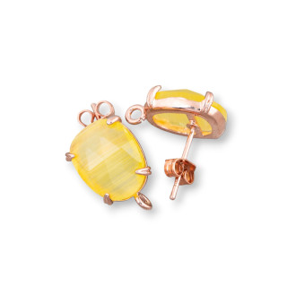 10,5x12mm Aretes de Latón Ojo de Gato Facetados Base 8 Pares Oro Rosa Amarillo