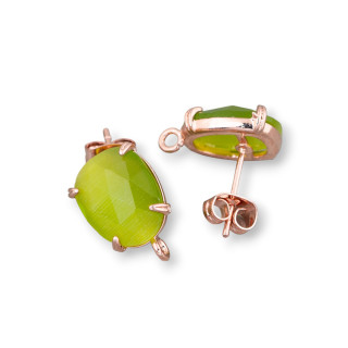 Base Per Orecchini Di Ottone A Perno Con Occhio Di Gatto Sfaccettato 10,5x12mm 5 Paia Oro Rosa Verde Acido