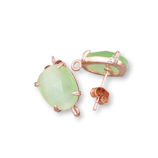 Base Per Orecchini Di Ottone A Perno Con Occhio Di Gatto Sfaccettato 10,5x12mm 5 Paia Oro Rosa Verde Mela
