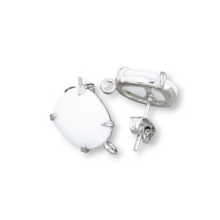 Base Per Orecchini Di Ottone A Perno Con Occhio Di Gatto Sfaccettato 10,5x12mm 5 Paia Rodiato Agata Bianca