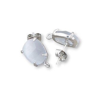 Boucles d'Oreilles Tiges Oeil de Chat Facettes Laiton 10,5x12mm Base 8 Paires Rhodié Gris Clair