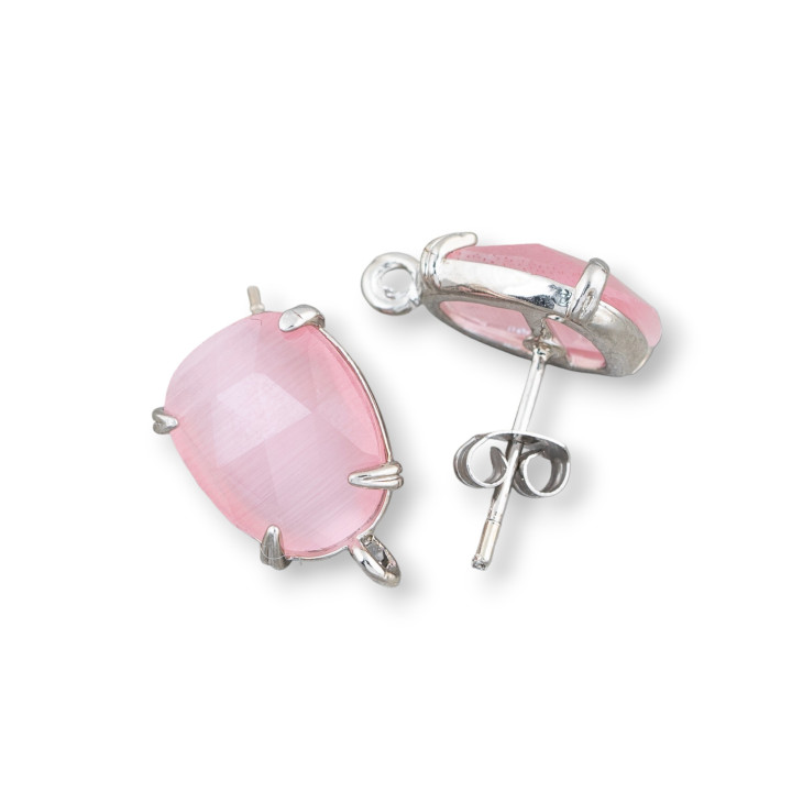 10,5x12mm Boucles d'Oreilles Tiges Oeil de Chat Facettes Laiton Base 8 Paires Plaqué Rhodium Rose