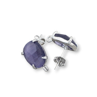 Boucles d'Oreilles Tiges Oeil de Chat Facettes Laiton 10,5x12mm Base 8 Paires Violet Rhodié