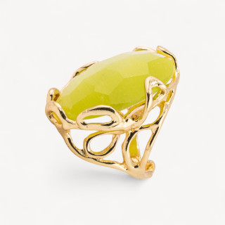 Bronze Ring With Irregular Cat's Eye 28x32mm Adjustable Size Golden Acid Green
