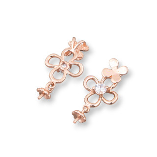 Base Para Colgante De Plata 925 Flor Doble Con Punto De Luz Y Pin 18x20mm 4pcs Oro Rosa