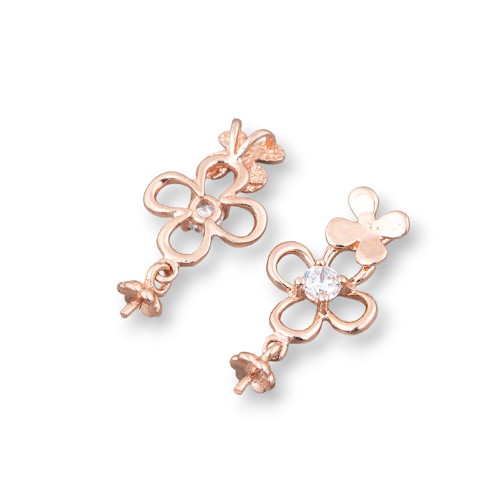 Base Para Colgante De Plata 925 Flor Doble Con Punto De Luz Y Pin 18x20mm 4pcs Oro Rosa