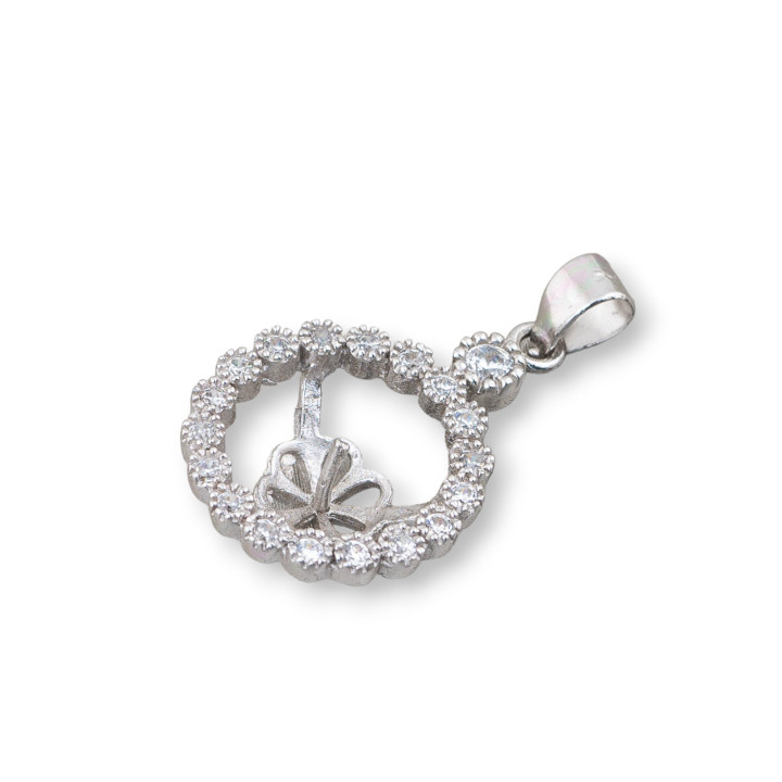 Base For Pendant Of 925 Silver With Zircons 16mm 2pcs Rhodium Plated