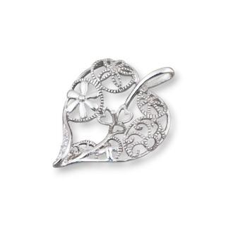 Base Pour Pendentif En Argent 925 Avec Zircons Filigrane Coeur 23x30mm 3pcs Rhodium