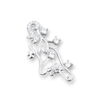 Base For Pendant Of 925 Silver With Natural Zircons 15x31mm Rhodium Plated 4pcs