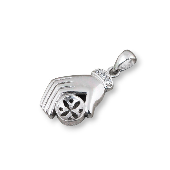 Bases de pendentif en argent sterling 925 avec zircons 13,5x21mm 4pcs