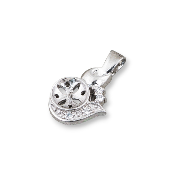 Bases de pendentif en argent sterling 925 avec zircons 13x21,5mm 4pcs
