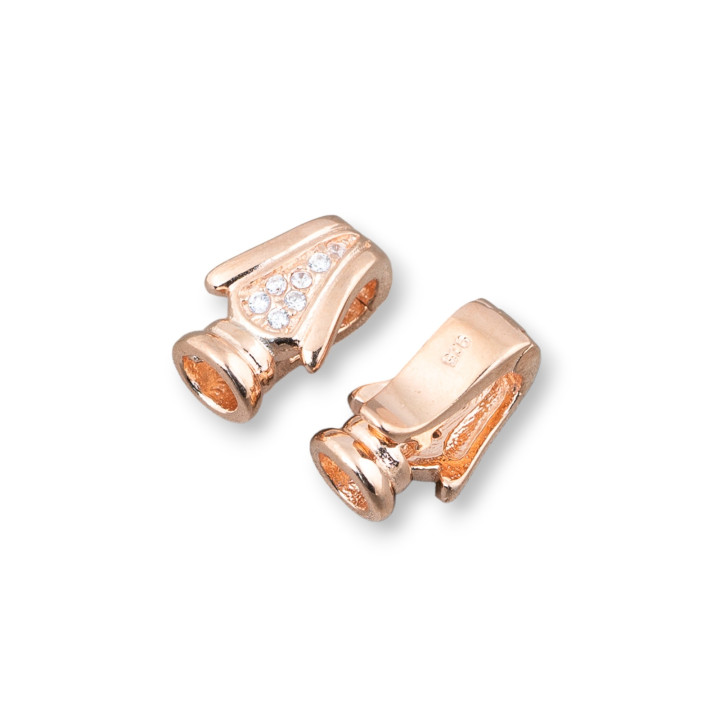 Hakenverschluss aus 925er Silber mit Zirkonen 7,5 x 11,5 mm, 3 Paar Roségold