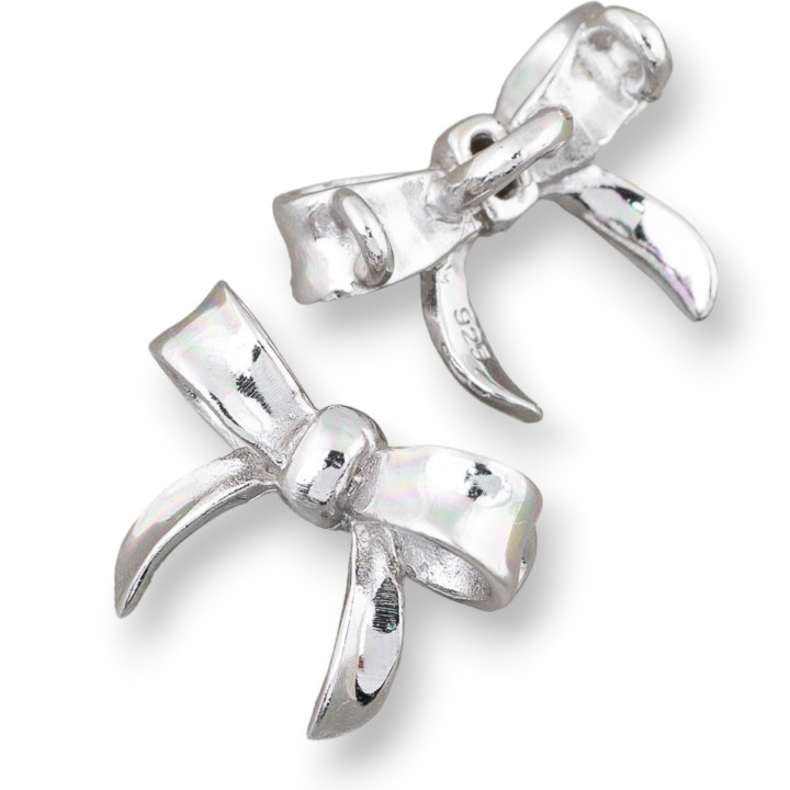 Componente Di Argento 925 Fiocco Con 2 Anellini Dietro 2pz Rodiato