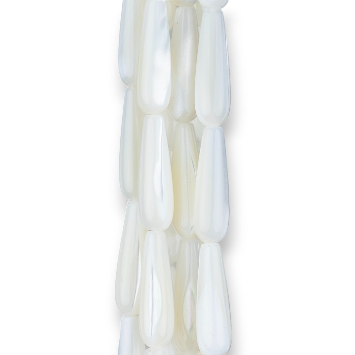 Weiße Perlmutttropfen Briolette 6x20mm