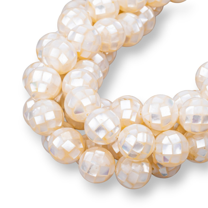 Mother of Pearl White Mosaic Round Smooth 12mm