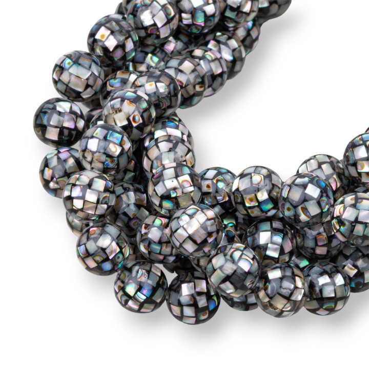 Perlmutt-Mosaik, schwarze Abalone, rund, glatt, 10 mm