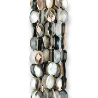 Schwarzes Perlmutt, oval, flach facettiert, 06 x 09 mm