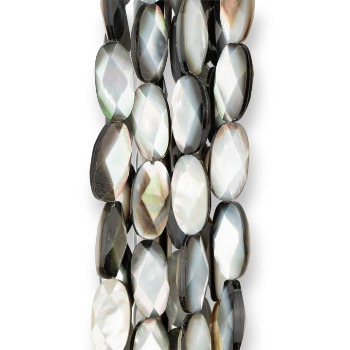 Nacre Noire Ovale Plate Facette 08x16mm