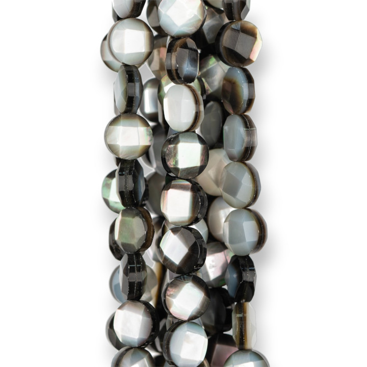 Madreperla Nera Tondo Piatto Sfaccettato  8mm