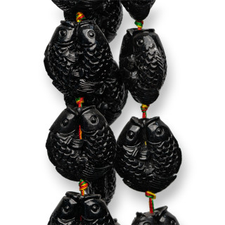 Perles Résine Fil de Poisson Double 24mm 13pcs Noir