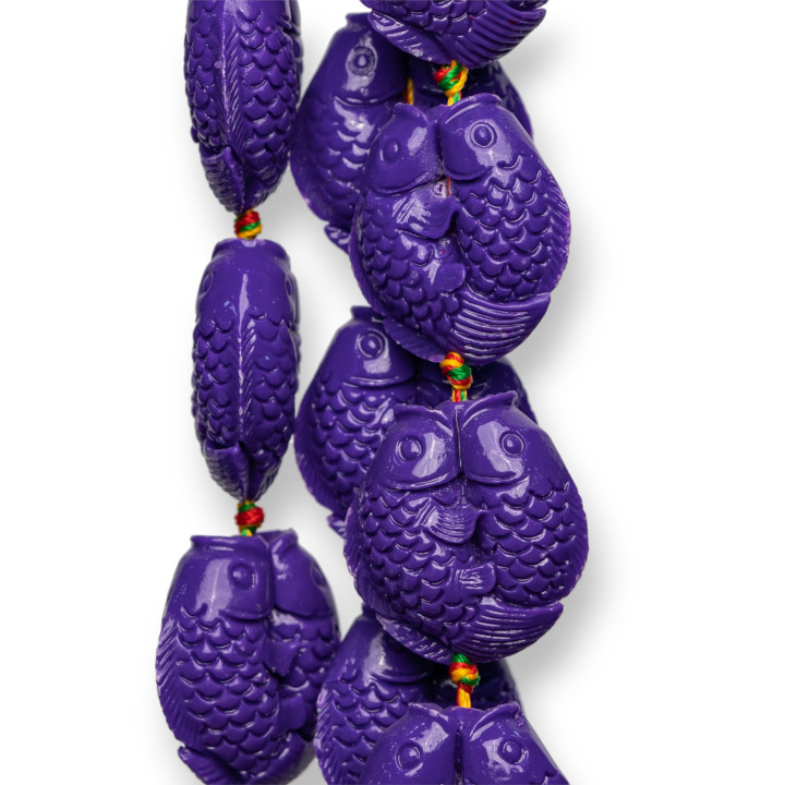 Perles Résine Twisted Double Poissons 24mm 13pz Violet
