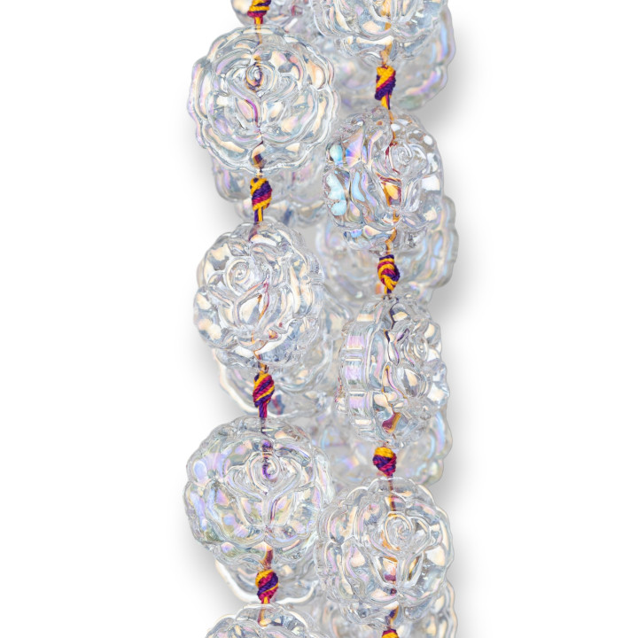 Enamelled Crystal Roses 24mm 15pcs Transparent White