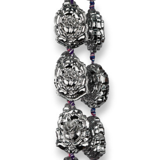 Enamelled Crystal Roses 24x32mm 11pcs Silver