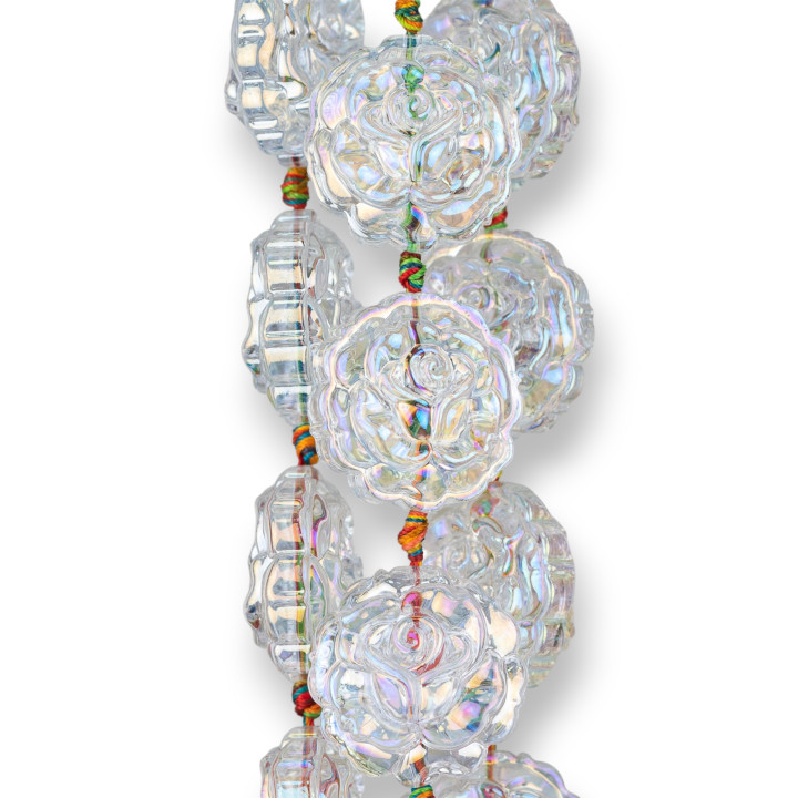 Rose di Cristallo Smaltato 28mm 12pz Bianco Trasparente Boreale