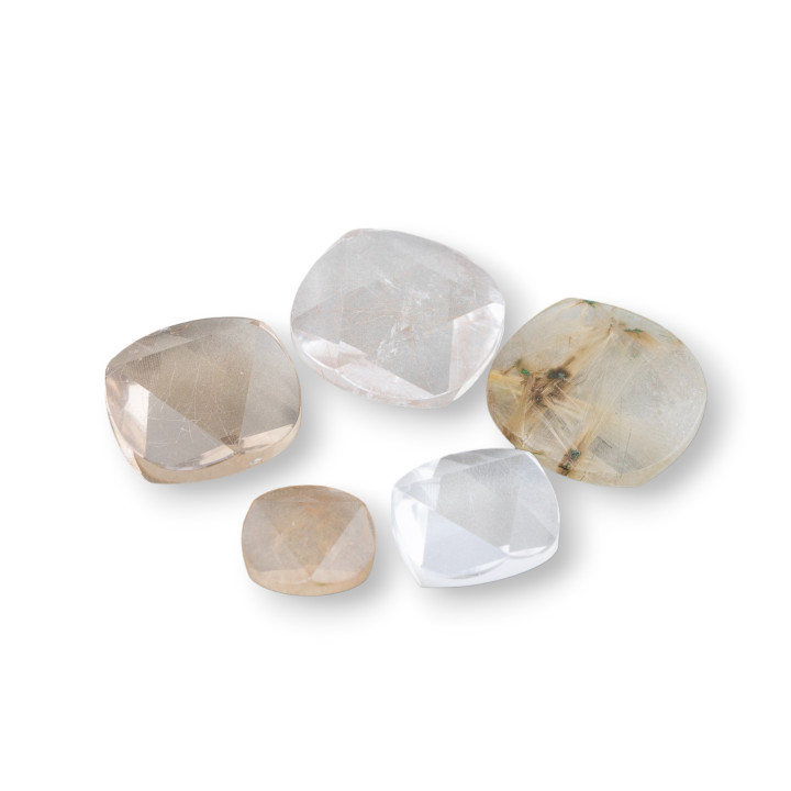 Cabochon Tondo Sfacccettato Misto Di Quarzo Rutilato 3pz 22gr Circa