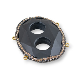 Componente Centrale Di Pietre Dure Con Strass Marcasite 40x34mm Agata Nera
