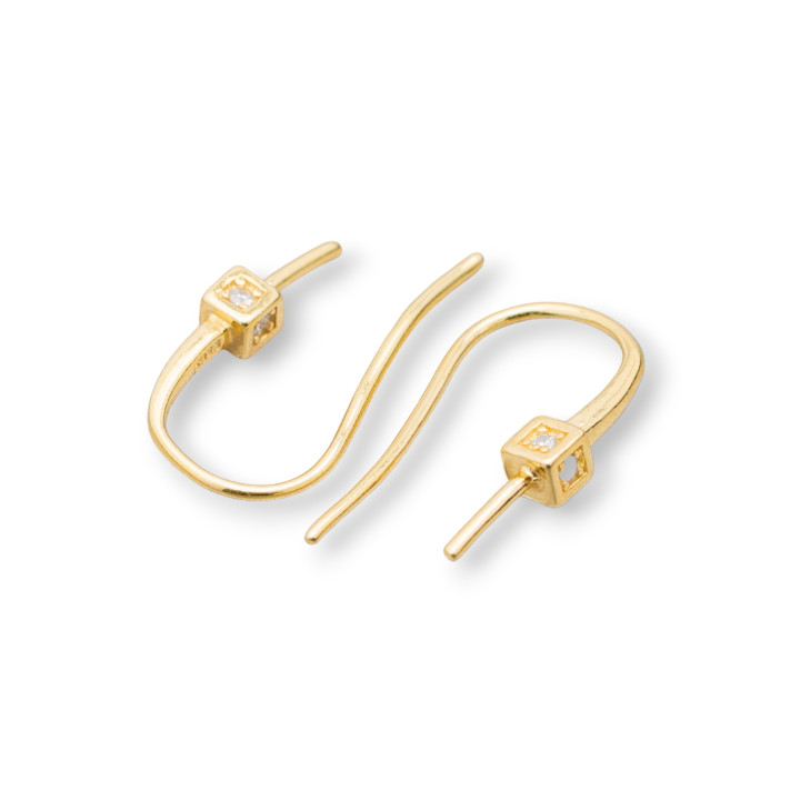 Base Per Orecchini Di Argento 925 Con Zirconi Monachella E Cubo 2,5x16mm 6 Paia Dorato