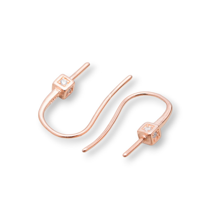 Basis für Ohrringe aus 925er Silber mit Zirkonen Haken und Würfel 2,5x16mm 6 Paar Roségold