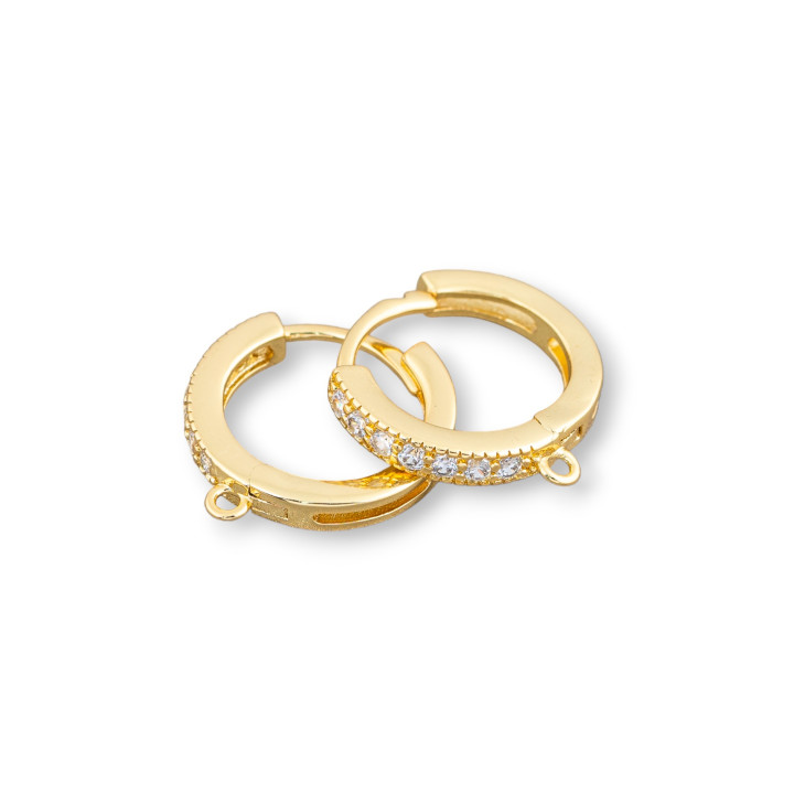 Bases for Bronze Earrings with Hoop Zircons 6 Pairs White Golden