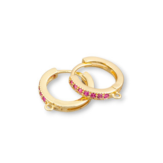 Bases Pour Boucles D'Oreilles En Bronze Avec Zircons En Cercle 6 Paires Rubis Doré