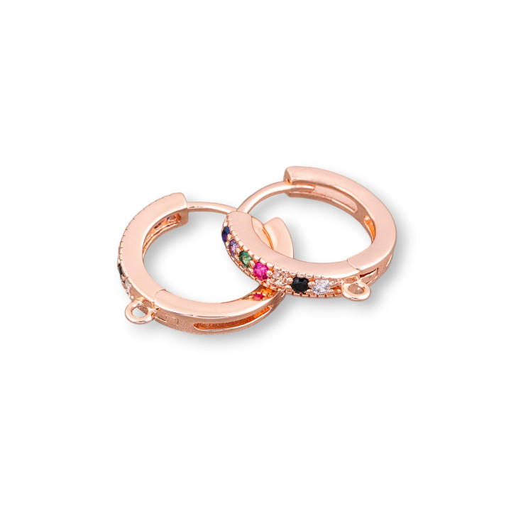 Bases for Bronze Earrings with Hoop Zircons 6 Pairs Rose Gold Multicolor