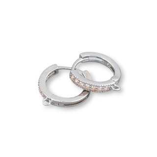 Basen für Ohrringe aus Bronze mit Zirkonen im Kreis 6 Paar Rhodium Champagner