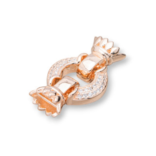 925 Silver Clasp With Zircons 15x26mm With 10x6mm Cups With 1pc Rose Gold Bar