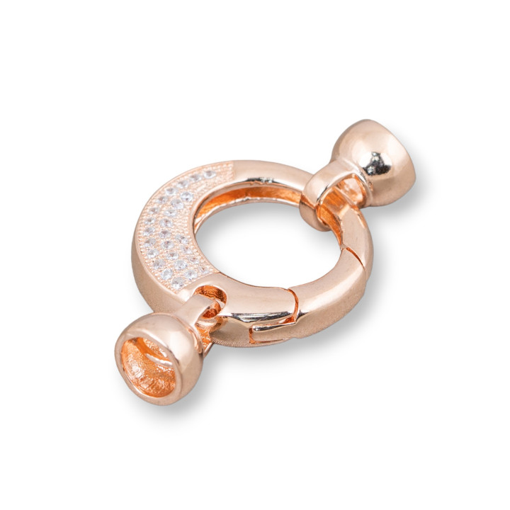 Cierre De Plata De Ley 925 Con Micropave Snap Circonitas Redondas 20x33mm Con Copas De 7.5mm 1pc Oro Rosa