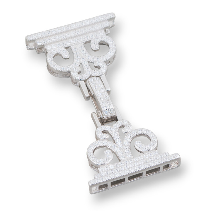 Chiusura Di Argento 925 Con Zirconi Micropave Multifilo 25x50mm Rodiato 1pz