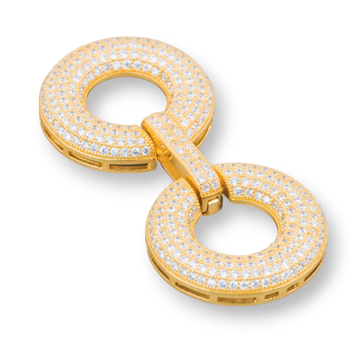 Fermeture en argent 925 avec cercles de zircons micropave multibrins 52x24mm 1pc doré
