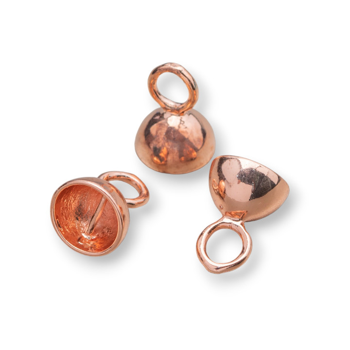 Coppette Di Ottone Semisfera Con Barretta E Anelino 12mm 30pz Oro Rosa