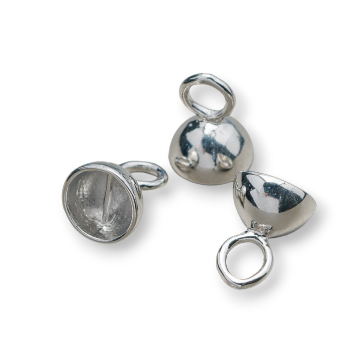 Coupelles Demi Sphère En Laiton Avec Barre Et Anneau 12mm 30pcs Rhodié