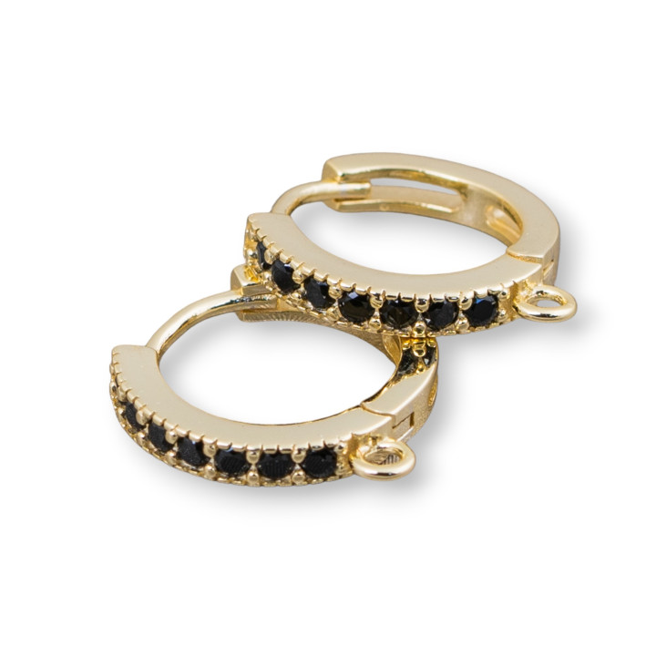 Aretes Cerrados De Plata De Ley 925 Bases Con Diadema De Circonitas Micropave 15x2mm 3 Pares Dorado Negro