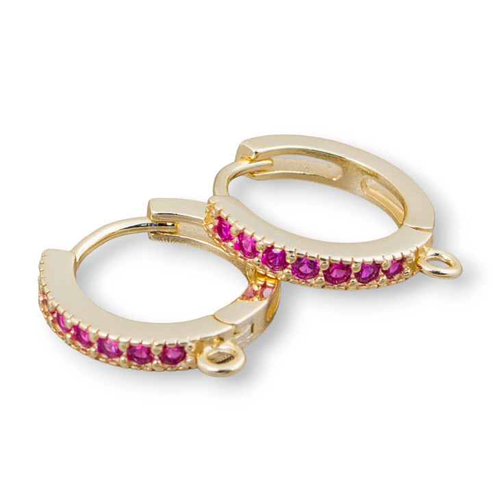 Boucles d'Oreilles Clous Fermées Argent 925 Bases Serre Tête Zircons Micropave 15x2mm 3 Paires Rouge Doré