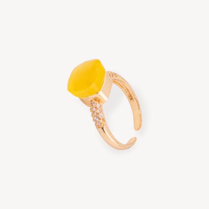 Anillo de bronce ojo de gato acolchado de 10 mm con circonitas amarillas