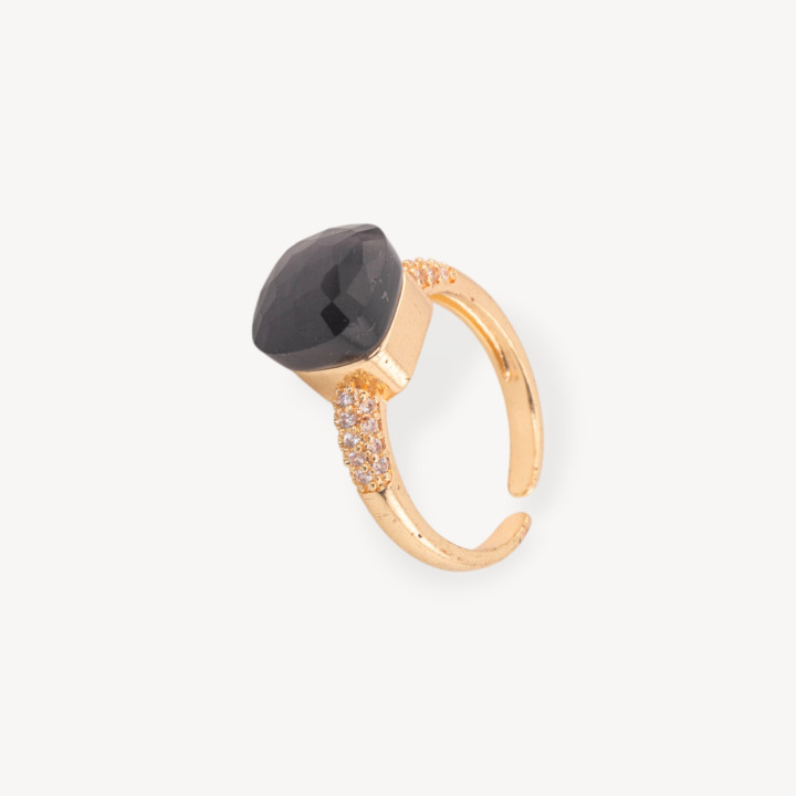Bague en bronze œil de chat coussiné de 10 mm avec zircon cubique gris transparent