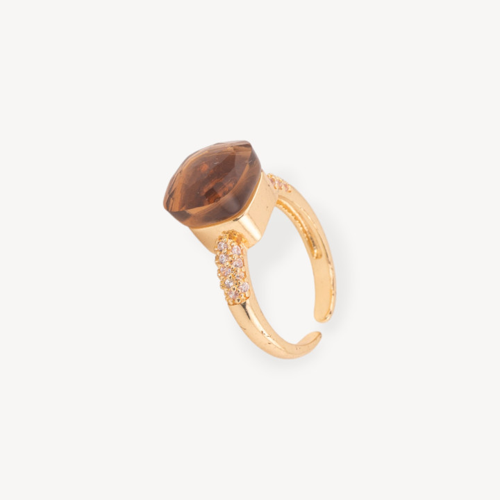 10mm Bearing Cat's Eye Bronze Ring with Zircons Set in Light Brown