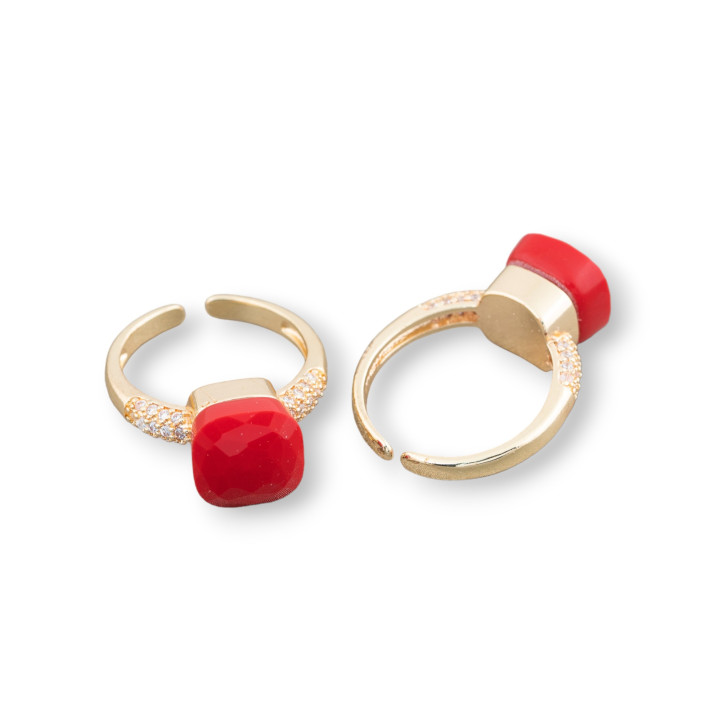 Bague en bronze œil de chat coussiné de 10 mm avec zircon cubique entièrement serti rouge