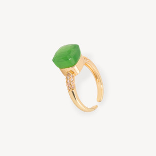 Bague en bronze œil de chat coussiné de 10 mm avec zircons sertis verts